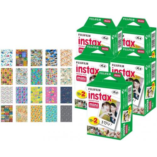  PHOTO4LESS 5X Fujifilm instax Mini Instant Film (100 Exposures) + 20 Sticker Frames for Fuji Instax Prints Travel Package