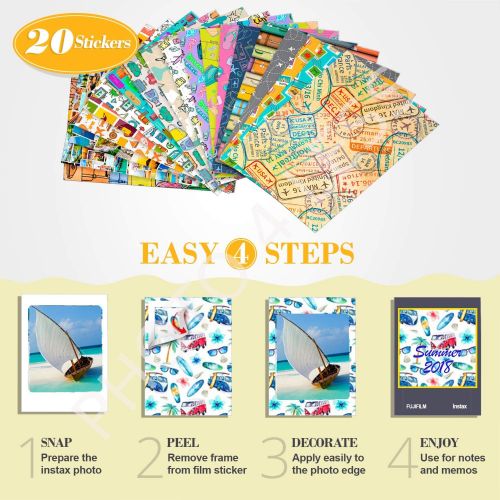  PHOTO4LESS Fujifilm instax Mini Instant Film (20 Exposures) + 20 Sticker Frames for Fuji Instax Prints Travel Package