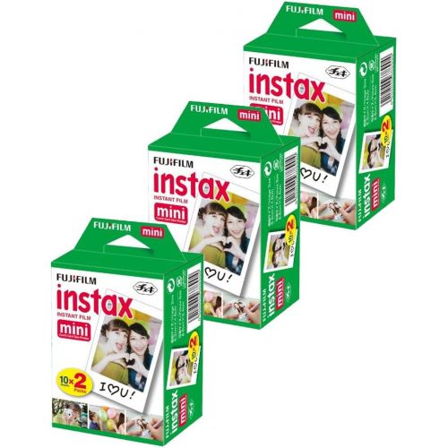  PHOTO4LESS 3X Fujifilm instax Mini Instant Film (60 Exposures) + 20 Sticker Frames for Fuji Instax Prints Travel Package