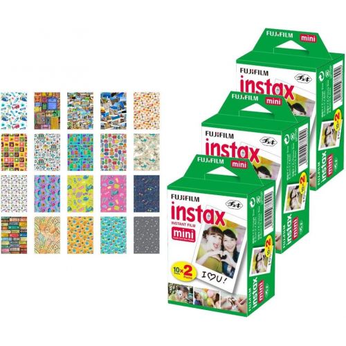  PHOTO4LESS 3X Fujifilm instax Mini Instant Film (60 Exposures) + 20 Sticker Frames for Fuji Instax Prints Travel Package