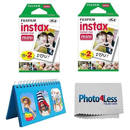  PHOTO4LESS Fujifilm Instax Mini Instant Film 2X (40 Sheets) + Album for Fuji Instax Photos ? Instant Film Accessory Bundle