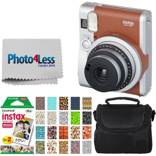  Fujifilm INSTAX Mini 90 Neo Classic Instant Camera (Brown) + Fujifilm Instax Mini Instant Film (20 Exposures) + Compact Camera Case + Sticker Frames Sports Package + Photo4Less Cle