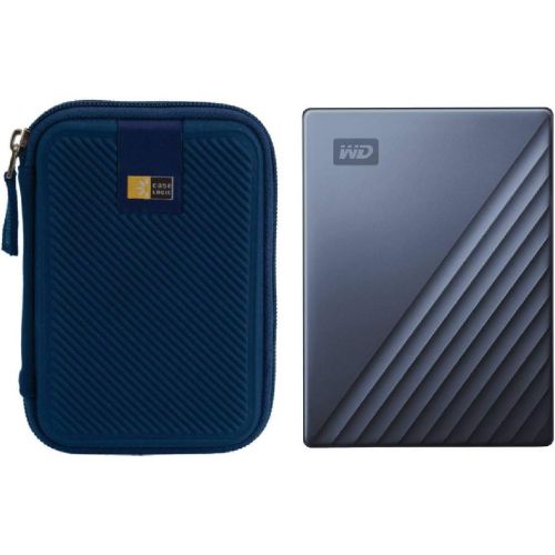  PHOTO4LESS WD 2TB My Passport Ultra USB 3.0 Type-C Slim Portable External Hard Drive (Blue) + Compact Hard Drive Case (Navy Blue)