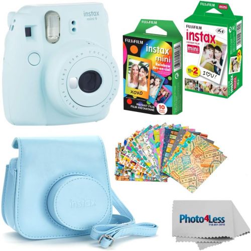  [아마존베스트]PHOTO4LESS Fujifilm Instax Mini 9 Instant Film Camera (Ice Blue) - Fujifilm Instax Mini Instant Film, Twin Pack - Fujifilm Instax Mini Rainbow Film - Case for Fuji Mini Camera  Fuji Instax A