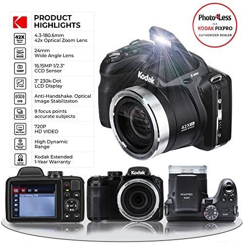  [아마존베스트]PHOTO4LESS Kodak PIXPRO AZ421 Digital Camera (Black) + Camera Case + Transcend 16GB SDHC Class10 UHS-I Card 400X Memory Card + USB Card Reader + Table Tripod + Accessories