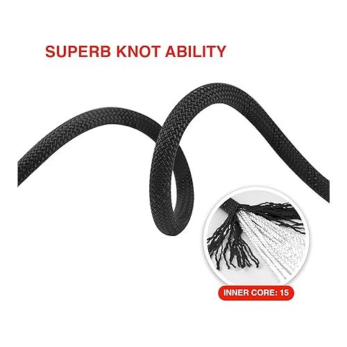  PHRIXUS 10.5mm Black Climbing Rope Static Rappelling Rope 28kN - 90M (300ft) Safety Heavy Duty Rope for Outdoor Rock Climbing, Mountain Climbing, Ice Climbing, Rescue and Escape, Aerial Work