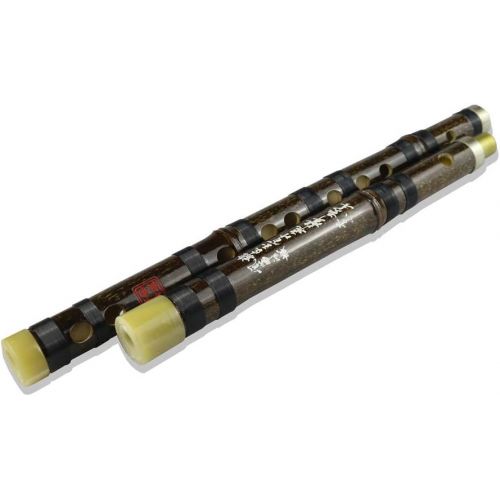  PhysCool C Key Dizi Black Bamboo Flute with Free Membrane & Glue & Protector Set Traditional Chinese Instrument (Key of C/Black Bamboo)