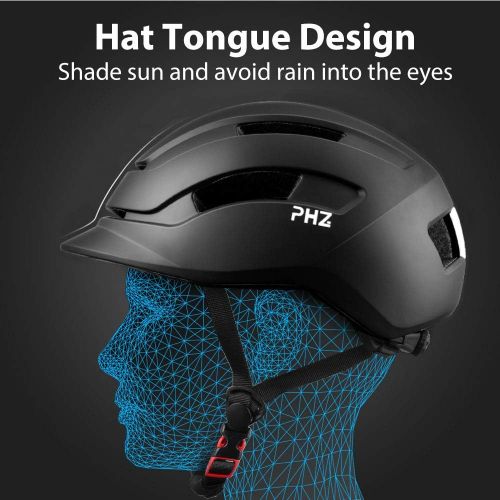  PHZ. Adult Bike Helmet with Rear Light for Urban Commuter Adjustable for Men/Women