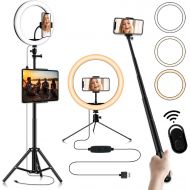 [아마존베스트]PIBO 10-inch Selfie Ring Light, Selfie Stick Tripod 76.7-inch Expandable, Tablet Holder Mobile Phone Holder 3 Light Modes, for Makeup/Photography/YouTube/Vlog/TIK Tok/Live/Streaming wit
