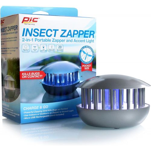  PIC PBZ 2-in-1 Portable Insect Zapper and Accent Light, Gray