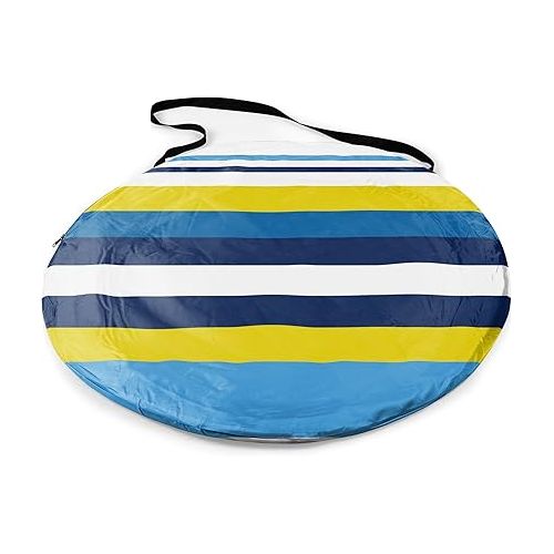  ONIVA - a Picnic Time brand - Manta Portable Beach Tent - Pop Up Tent - Beach Sun Shelter Pop Up, (Blue, White, & Yellow Beach Stripe)