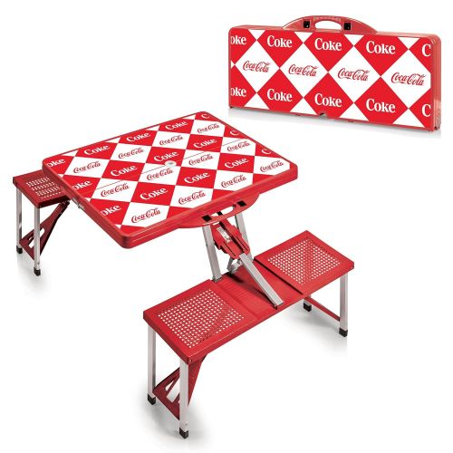  PICNIC TIME Coca-Cola Portable Picnic Table with Seating for 4, Checkered Print