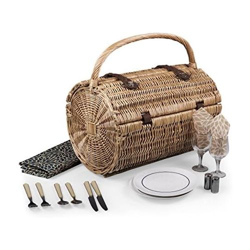  Picnic Time Dahlia Collection Barrel Picnic Basket with Service for Two, Brown