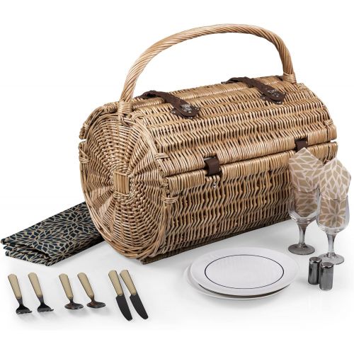  Picnic Time Dahlia Collection Barrel Picnic Basket with Service for Two, Brown