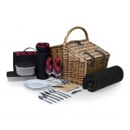 PICNIC TIME Picnic Time Somerset English-Style Double Lid Willow Picnic Basket with Service for 2 , Red/Black Buffalo Plaid