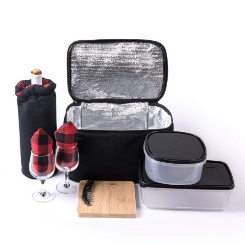  PICNIC TIME Picnic Time Somerset English-Style Double Lid Willow Picnic Basket with Service for 2 , Red/Black Buffalo Plaid