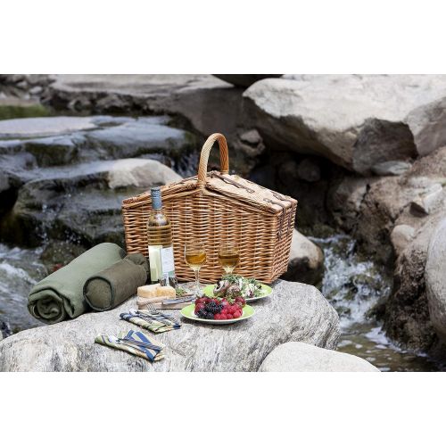  PICNIC TIME Picnic Time Somerset English-Style Double Lid Willow Picnic Basket with Service for 2 , Red/Black Buffalo Plaid