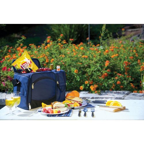  PICNIC TIME Picnic Time Malibu Insulated Cooler Picnic Tote with Service for 2, Black with Silver Grey