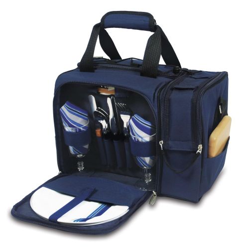  PICNIC TIME Picnic Time Malibu Insulated Cooler Picnic Tote with Service for 2, Black with Silver Grey