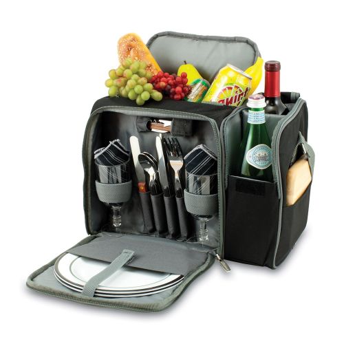  PICNIC TIME Picnic Time Malibu Insulated Cooler Picnic Tote with Service for 2, Black with Silver Grey