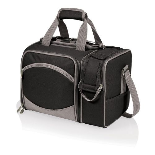  PICNIC TIME Picnic Time Malibu Insulated Cooler Picnic Tote with Service for 2, Black with Silver Grey