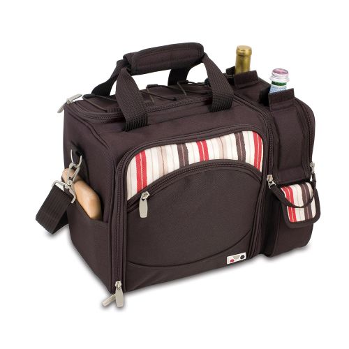  PICNIC TIME Picnic Time Malibu Insulated Cooler Picnic Tote with Service for 2, Black with Silver Grey