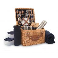 PICNIC TIME Picnic Time Canterbury English Style Picnic Basket with Deluxe Service for Two, Navy with Plaid