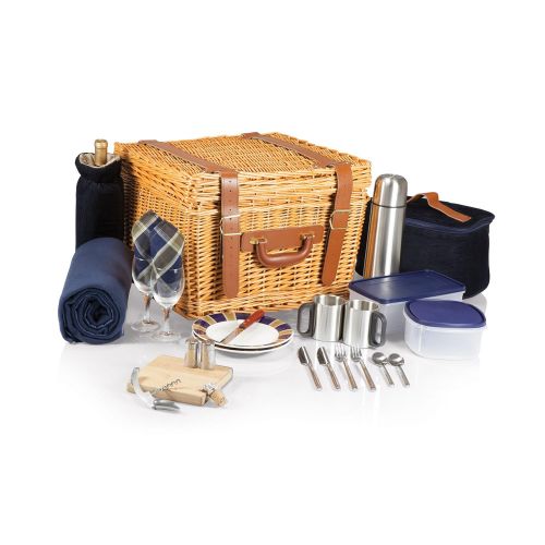  PICNIC TIME Picnic Time Canterbury English Style Picnic Basket with Deluxe Service for Two, Navy with Plaid