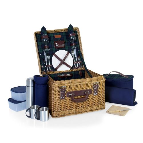  PICNIC TIME Picnic Time Canterbury English Style Picnic Basket with Deluxe Service for Two, Navy with Plaid