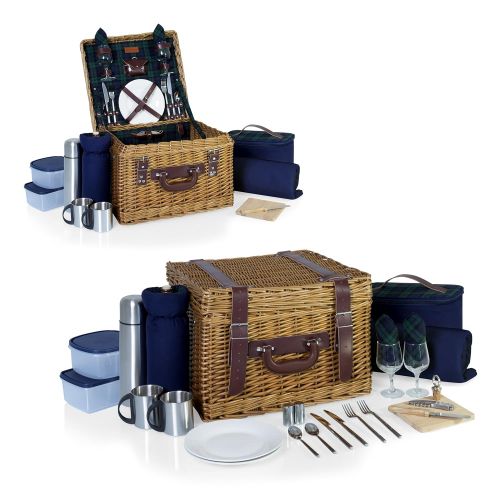  PICNIC TIME Picnic Time Canterbury English Style Picnic Basket with Deluxe Service for Two, Navy with Plaid