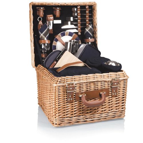  PICNIC TIME Picnic Time Canterbury English Style Picnic Basket with Deluxe Service for Two, Navy with Plaid