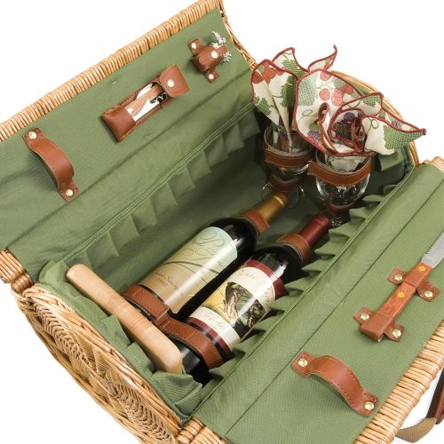  PICNIC TIME Picnic Time Verona Insulated Wine Basket with Wine/Cheese Service for Two, Pine Green