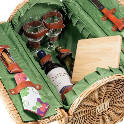  PICNIC TIME Picnic Time Verona Insulated Wine Basket with Wine/Cheese Service for Two, Pine Green