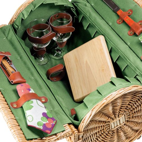  PICNIC TIME Picnic Time Verona Insulated Wine Basket with Wine/Cheese Service for Two, Pine Green