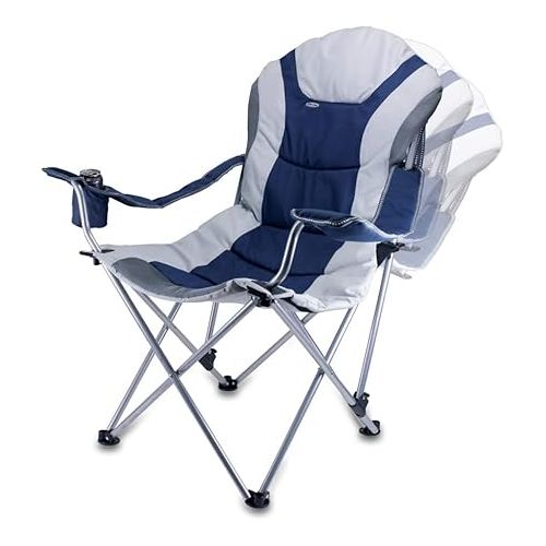  PICNIC TIME NCAA Reclining Camp Chair, One Size, Navy Blue with Gray Accents