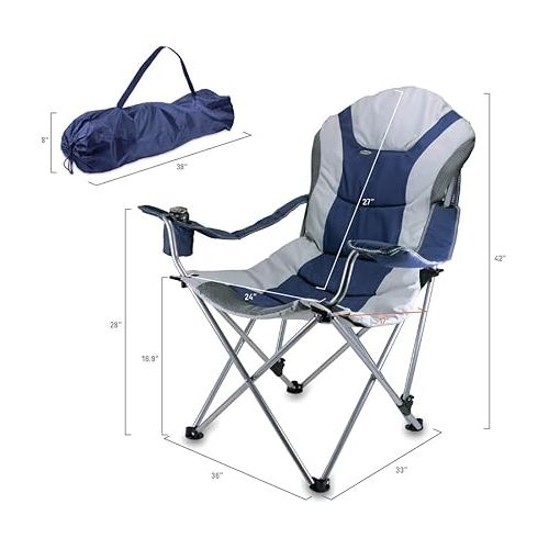  PICNIC TIME NCAA Reclining Camp Chair, One Size, Navy Blue with Gray Accents