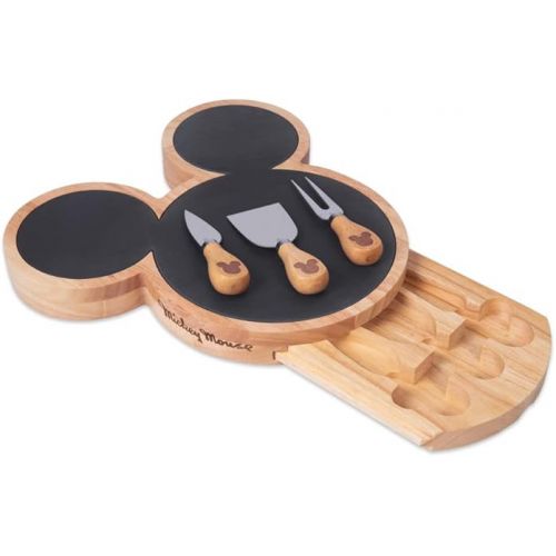  PICNIC TIME Disney Mickey Mouse Cheese Set, Slate Cheese Board, Charcuterie Board, Serving Tray, (Parawood), 12 x 12.5 x 1.43