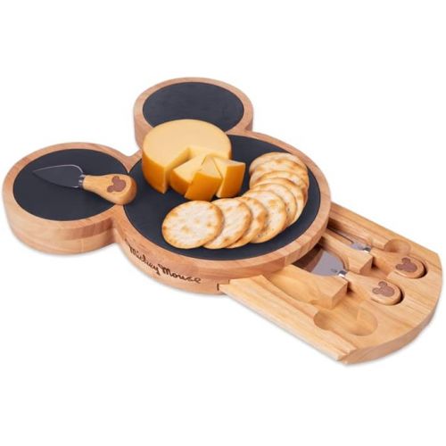  PICNIC TIME Disney Mickey Mouse Cheese Set, Slate Cheese Board, Charcuterie Board, Serving Tray, (Parawood), 12 x 12.5 x 1.43