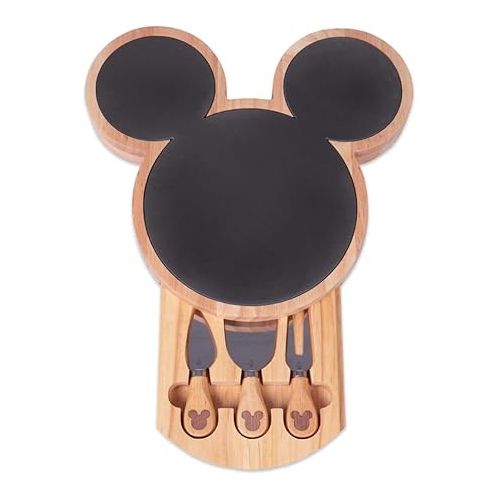  PICNIC TIME Disney Mickey Mouse Cheese Set, Slate Cheese Board, Charcuterie Board, Serving Tray, (Parawood), 12 x 12.5 x 1.43