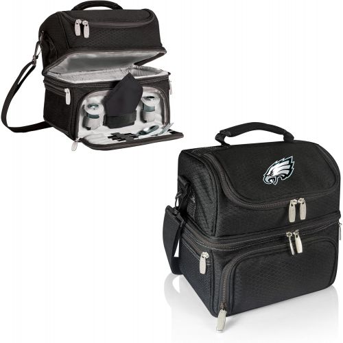  PICNIC TIME NFL Philadelphia Eagles Pranzo Insulated Lunch Tote with Service for One, Black