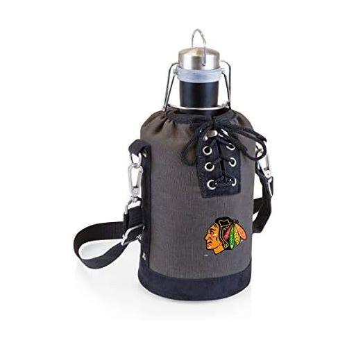  PICNIC TIME NHL Chicago Blackhawks Stainless Steel 64-Ounce Matte Black Growler with Gray/Black Canvas Lace-Up Tote