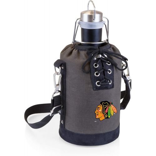  PICNIC TIME NHL Chicago Blackhawks Stainless Steel 64-Ounce Matte Black Growler with Gray/Black Canvas Lace-Up Tote