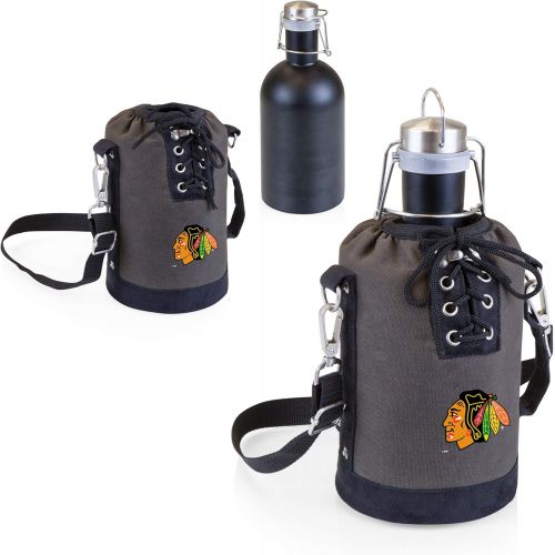  PICNIC TIME NHL Chicago Blackhawks Stainless Steel 64-Ounce Matte Black Growler with Gray/Black Canvas Lace-Up Tote