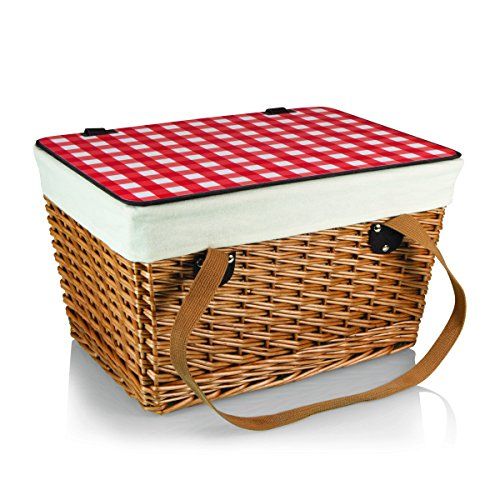  Picnic Time Canasta Basket with Red Check Lid, Grande