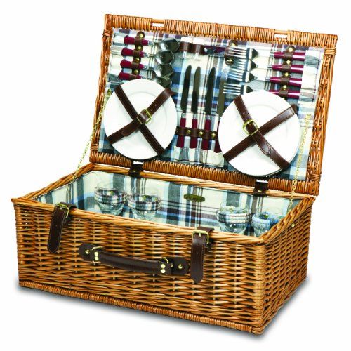  PICNIC TIME Newbury Willow Picnic Basket with Deluxe Service for Four