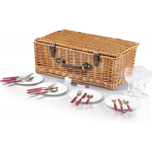  PICNIC TIME Newbury Willow Picnic Basket with Deluxe Service for Four