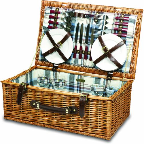  PICNIC TIME Newbury Willow Picnic Basket with Deluxe Service for Four