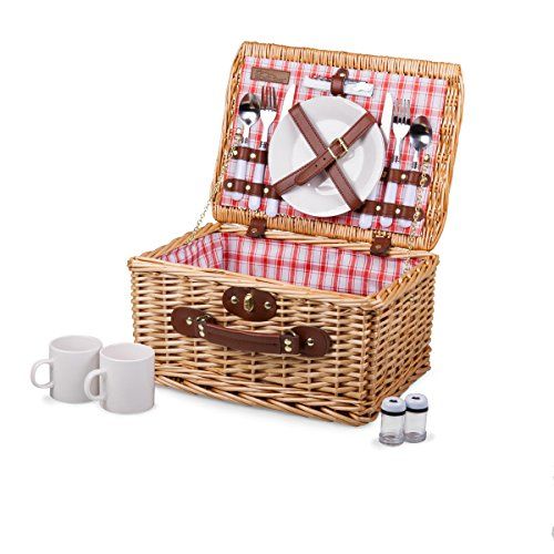  Picnic Time Catalina English Style Picnic Basket with Service for Two, Red and White Plaid