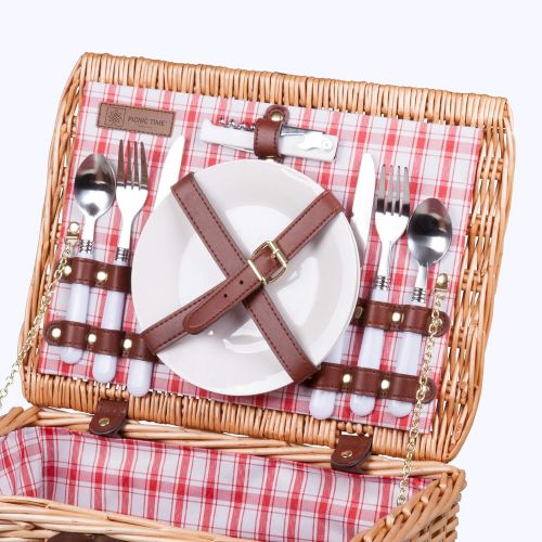  Picnic Time Catalina English Style Picnic Basket with Service for Two, Red and White Plaid