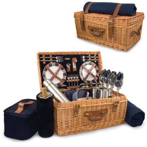  Picnic Time Windsor English-Style Willow Picnic Basket with Deluxe Service for 4